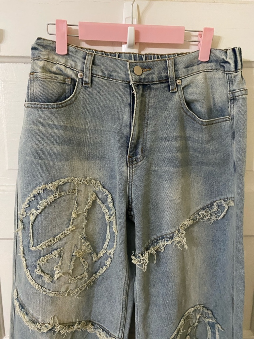 Blue Velvet Peace Sign Patchwork Pants Size S Oversized Will Fit Up To Medium - Picture 3 of 9